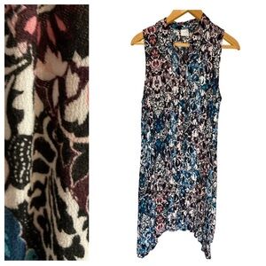 Cupio Asymmetrical Sleeveless Tunic Mini Dress Floral Black Blue Pink White L/XL